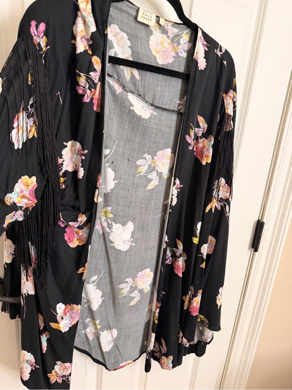 Somedays Lovin Black Floral Fringe Kimono Robe